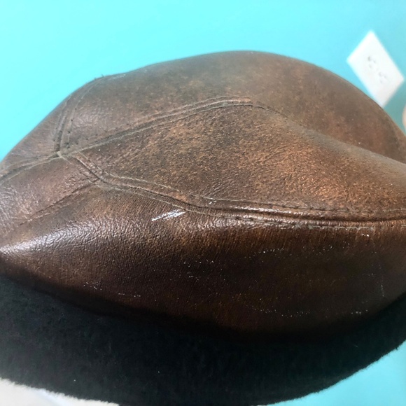 ***SOLD***60s Menss Brown Vinyl & Fx Black Fur Trimmed Cap Russian Cossack Hat - Picture 6 of 7